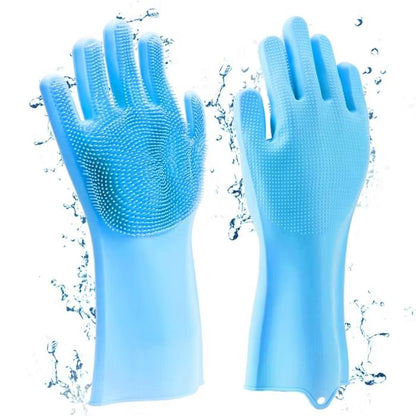 Magic Silicone Gloves with Scrubber, Dish washing and Heat Resistant for Kitchen and Household Cleaning (1 Pair: Right + Left Hand)