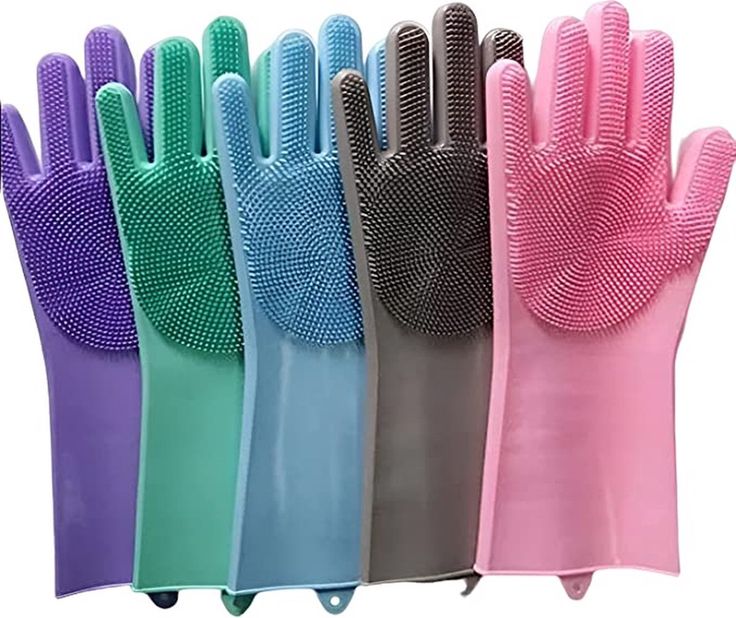 Magic Silicone Gloves with Scrubber, Dish washing and Heat Resistant for Kitchen and Household Cleaning (1 Pair: Right + Left Hand)
