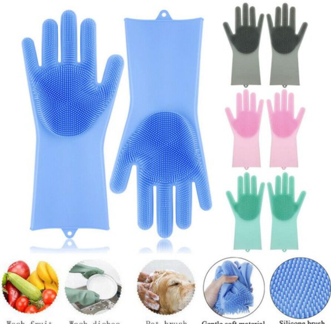 Magic Silicone Gloves with Scrubber, Dish washing and Heat Resistant for Kitchen and Household Cleaning (1 Pair: Right + Left Hand)
