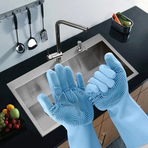 Magic Silicone Gloves with Scrubber, Dish washing and Heat Resistant for Kitchen and Household Cleaning (1 Pair: Right + Left Hand)