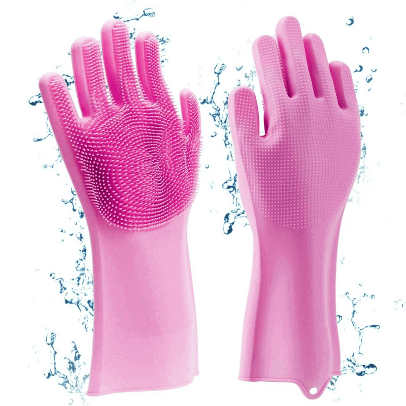 Magic Silicone Gloves with Scrubber, Dish washing and Heat Resistant for Kitchen and Household Cleaning (1 Pair: Right + Left Hand)