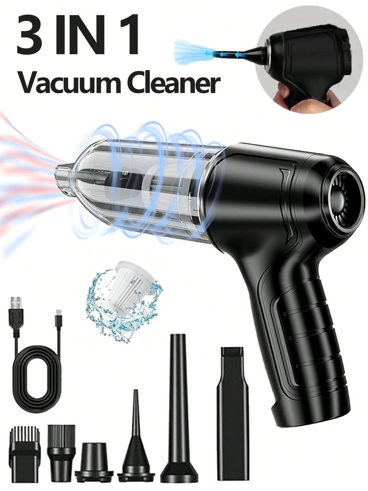 Powerful Rechargeable 3 in 1 Portable Vacuum Cleaner Duster Blower Air Pump Wireless Handheld Clean Microscopic Dust From Car, Home, Computer, Laptop, Flower, Mirror, Vehicle Interior Cleaner