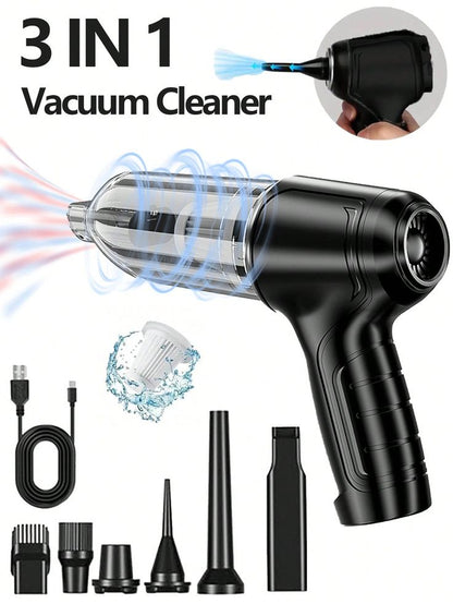 Powerful Rechargeable 3 in 1 Portable Vacuum Cleaner Duster Blower Air Pump Wireless Handheld Clean Microscopic Dust From Car, Home, Computer, Laptop, Flower, Mirror, Vehicle Interior Cleaner
